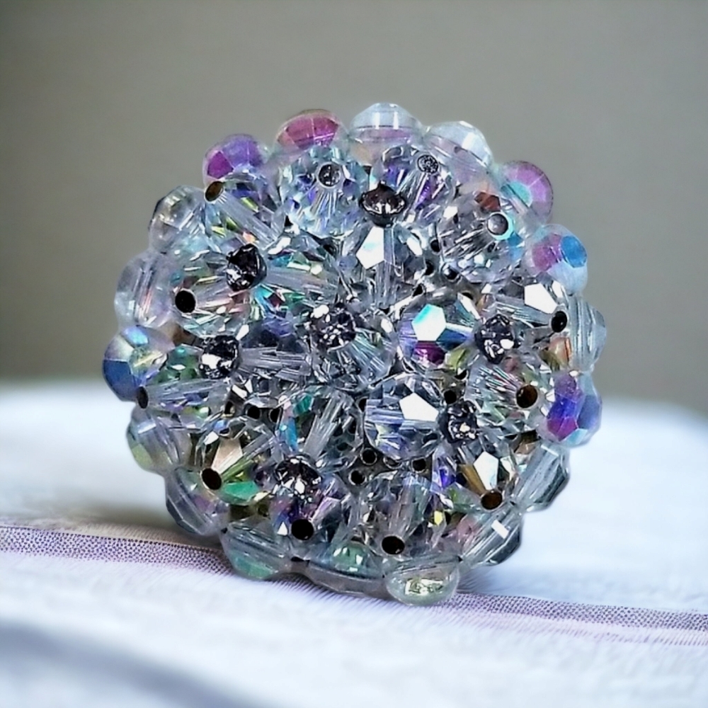 Vintage 1950s Mid Century Aurora Borealis Crystal Cluster Brooch Pin - Picture 4 of 12